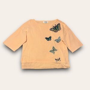 Vintage Butterfly Beaded Silk Blend Top Size M/L Cristina Eclectic Cottagecore